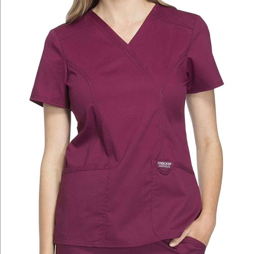 Wine Cherokee scrub top and jogger pants set